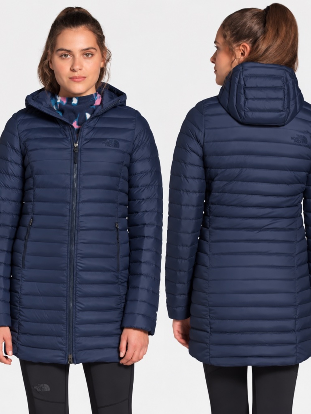 North Face Jacket Womens XL Blue Parka Puffer Hooded Down Stretch 700 Fill